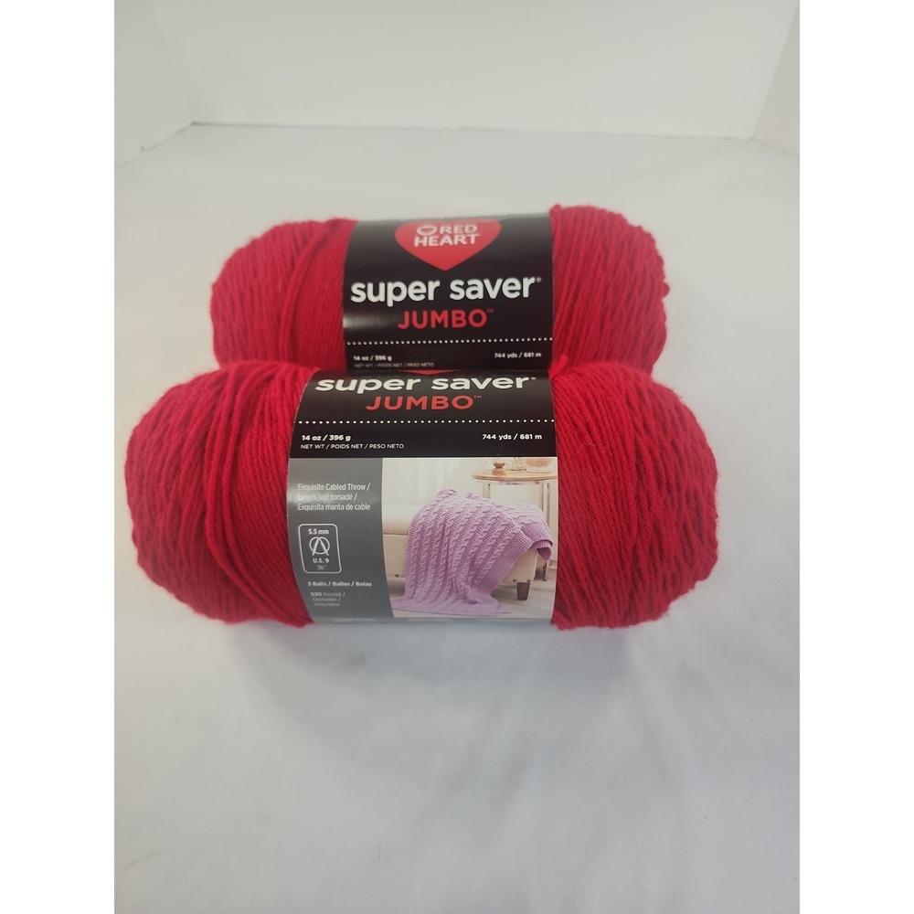 Red Heart Super Saver Jumbo Yarn 2 Skeins‎ 14oz Cherry Red